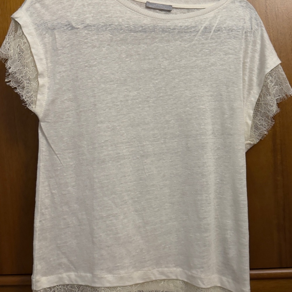 Zara Cream Lace Trim Women's Tee